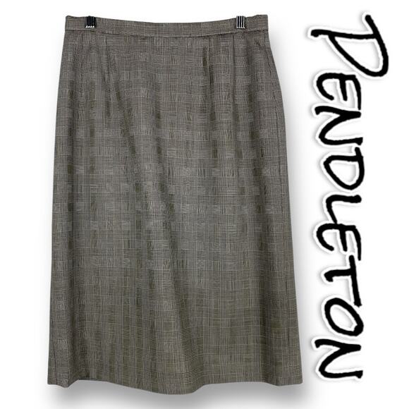 Pendleton Virgin Wool Tan Houndstooth Plaid Pencil Straight Skirt Women’s Size 4 - Picture 1 of 10